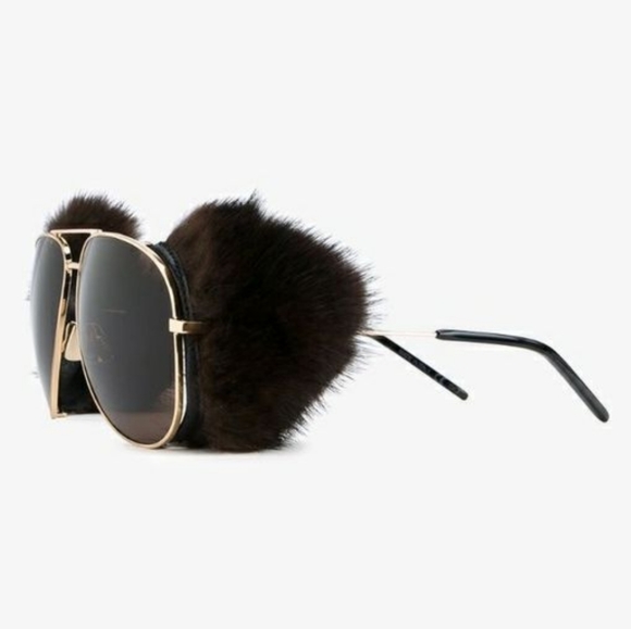 Saint Lauren Gold Mink Fur Classic 11 Shields Sunglasses - Picture 6 of 15